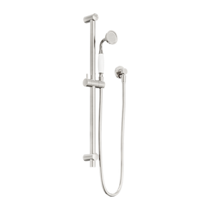 NERO YORK SHOWER RAIL WITH WHITE PORCELAIN HAND SHOWER 692MM BRUSHED NICKEL