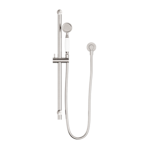 NERO YORK SHOWER RAIL WITH WHITE PORCELAIN HAND SHOWER 692MM BRUSHED NICKEL