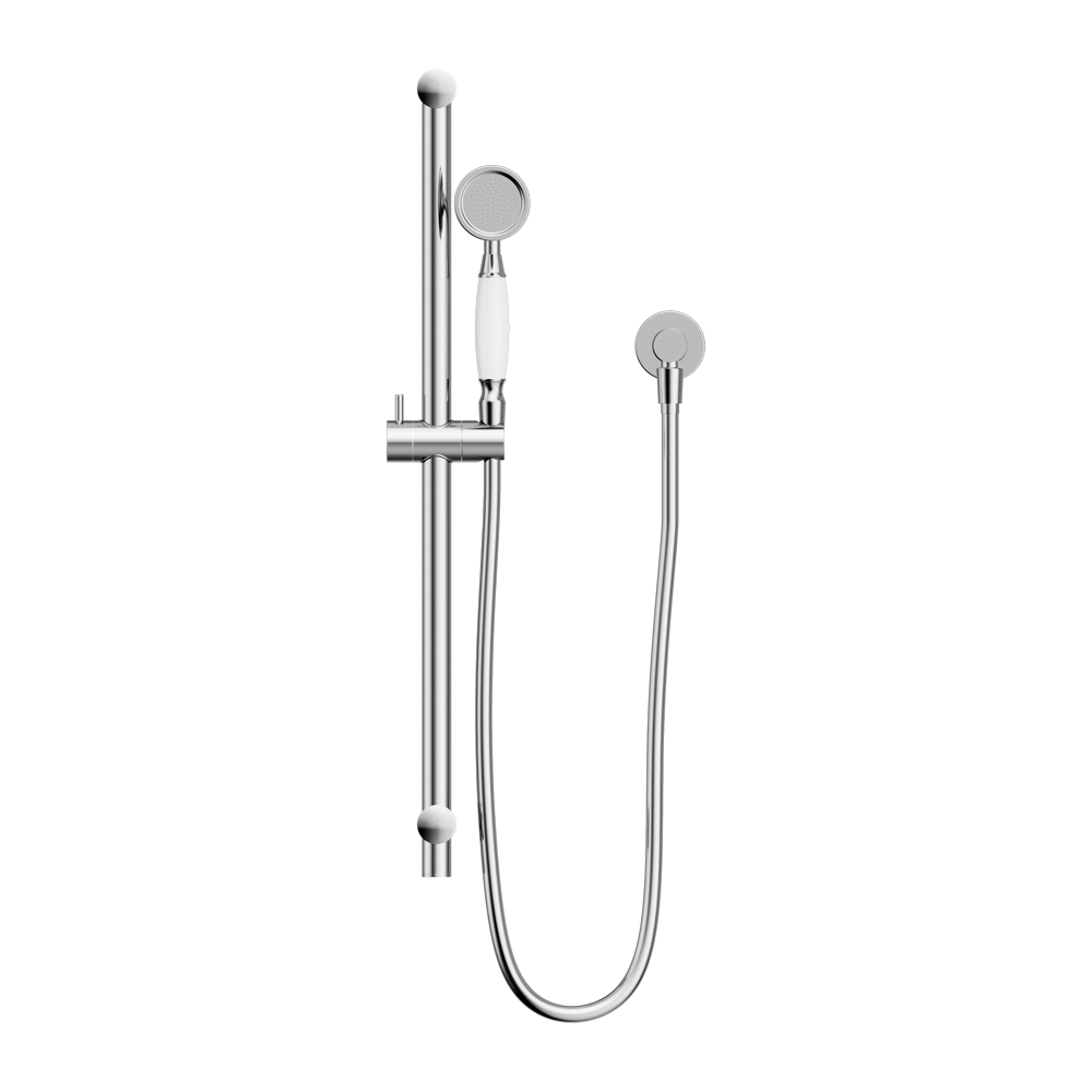 NERO YORK SHOWER RAIL WITH WHITE PORCELAIN HAND SHOWER 692MM CHROME