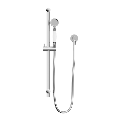 NERO YORK SHOWER RAIL WITH WHITE PORCELAIN HAND SHOWER 692MM CHROME