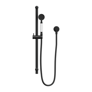 NERO YORK SHOWER RAIL WITH WHITE PORCELAIN HAND SHOWER 692MM MATTE BLACK