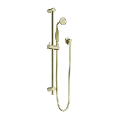 NERO YORK SHOWER RAIL WITH METAL HAND SHOWER 692MM AGED BRASS