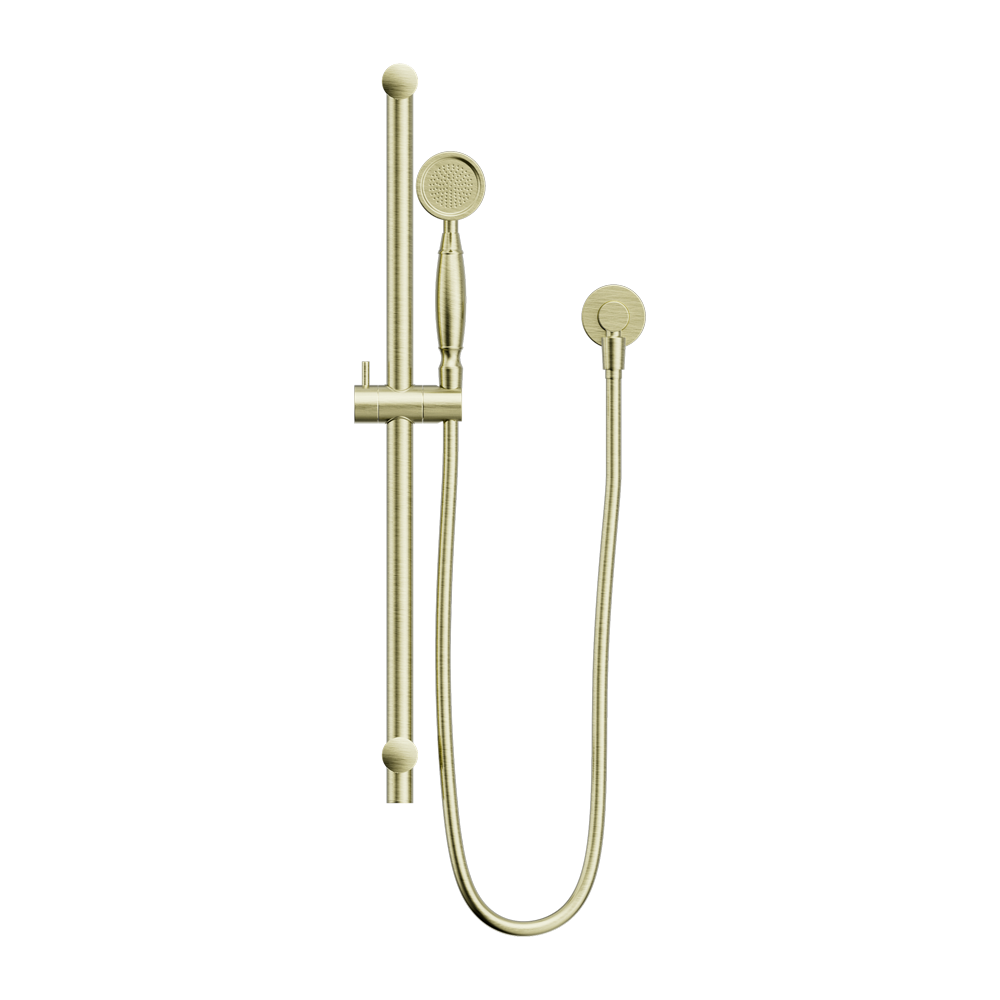 NERO YORK SHOWER RAIL WITH METAL HAND SHOWER 692MM AGED BRASS