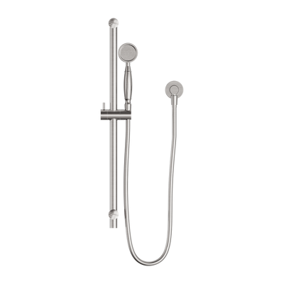 NERO YORK SHOWER RAIL WITH METAL HAND SHOWER 692MM BRUSHED NICKEL