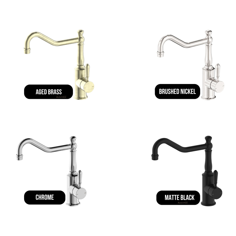 NERO YORK KITCHEN MIXER WITH METAL LEVER 265MM AGED BRASS