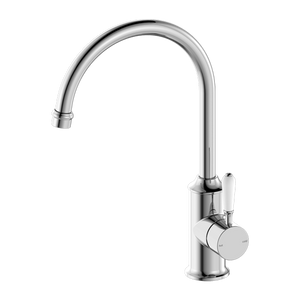 NERO YORK KITCHEN MIXER WITH WHITE PORCELAIN LEVER 347MM CHROME
