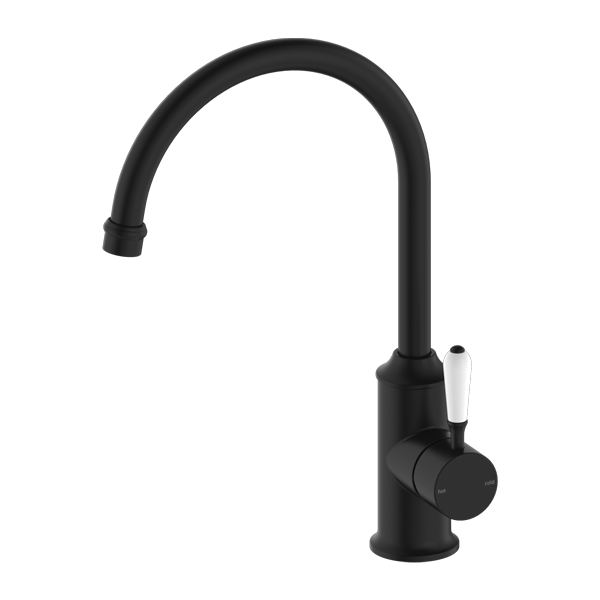 NERO YORK KITCHEN MIXER 347MM MATTE BLACK WITH WHITE PORCELAIN LEVER