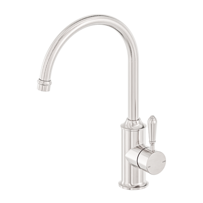NERO YORK LEAD FREE KITCHEN MIXER GOOSENECK SPOUT WITH METAL LEVER 347MM BRUSHED NICKEL