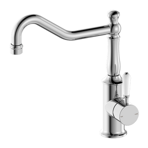 NERO YORK KITCHEN MIXER WITH WHITE PORCELAIN LEVER 265MM CHROME