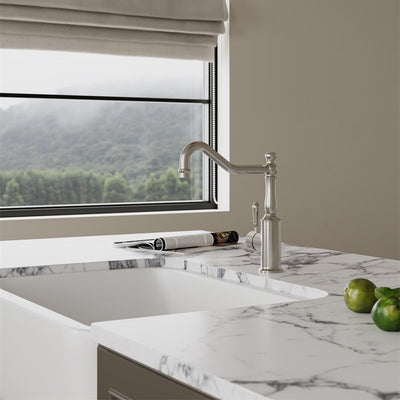 NERO YORK LEAD FREE KITCHEN MIXER WITH METAL LEVER 265MM BRUSHED NICKEL