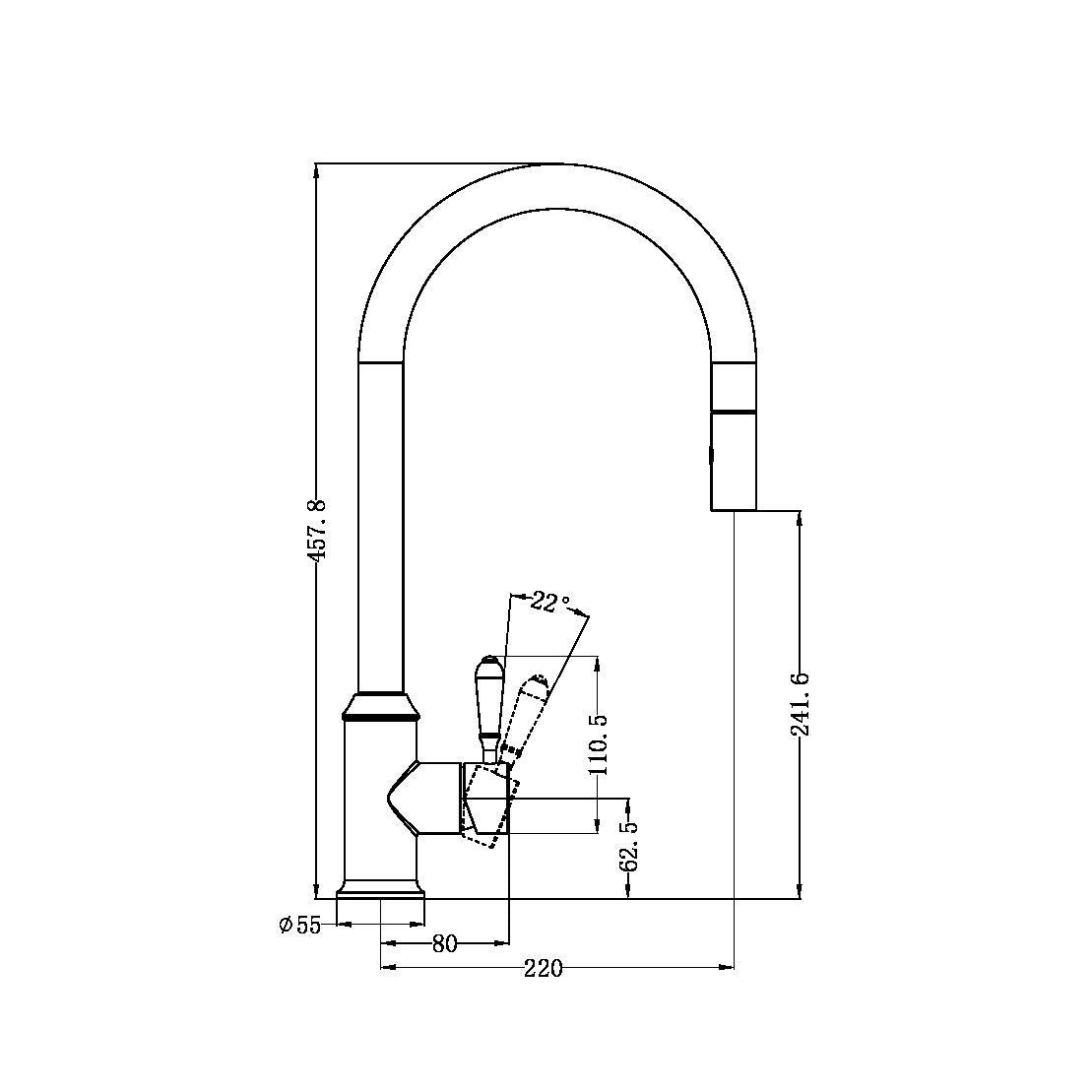 NERO YORK SPRAY PULL OUT SINK MIXER METAL LEVER 457MM MATTE BLACK