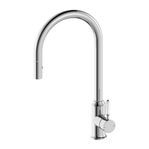 NERO YORK SPRAY PULL OUT SINK MIXER WITH WHITE PORCELAIN LEVER 457MM CHROME