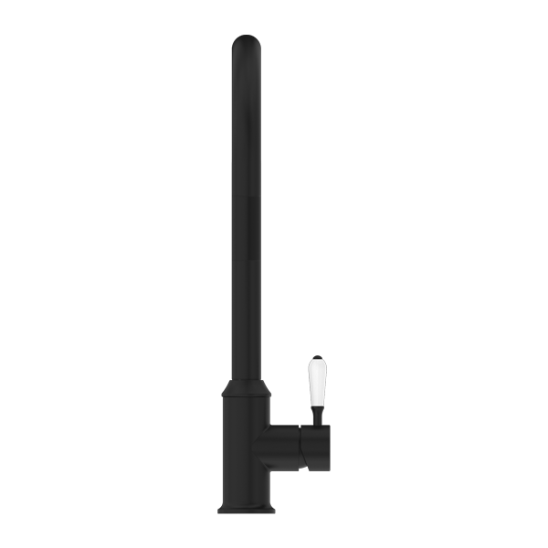 NERO YORK SPRAY PULL OUT SINK MIXER WITH WHITE PORCELAIN LEVER 457MM MATTE BLACK