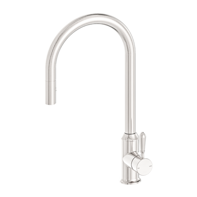NERO YORK LEAD FREE PULL OUT SINK MIXER WITH VEGIE SPRAY FUNCTION WITH METAL LEVER 457MM BRUSHED NICKEL