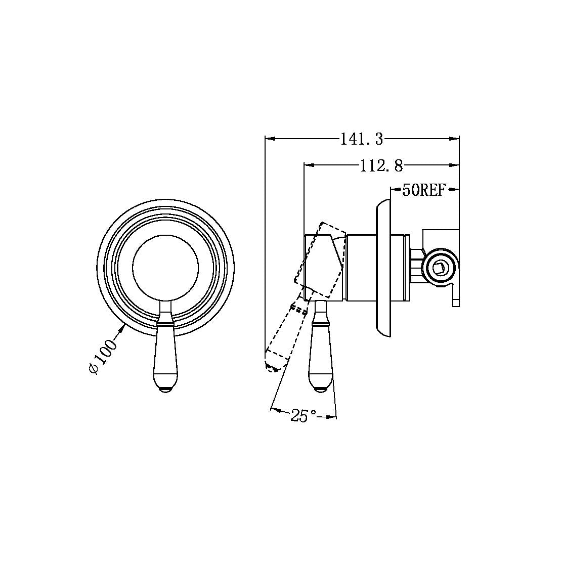 NERO YORK SHOWER MIXER WITH METAL LEVER 100MM MATTE BLACK