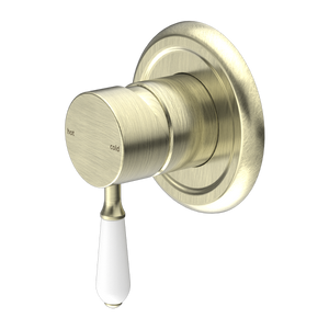 NERO YORK SHOWER MIXER WITH WHITE PORCELAIN LEVER 100MM AGED BRASS