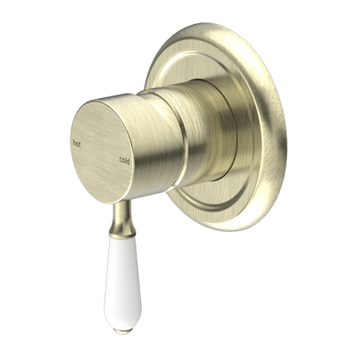 NERO YORK SHOWER MIXER WITH WHITE PORCELAIN LEVER 100MM AGED BRASS