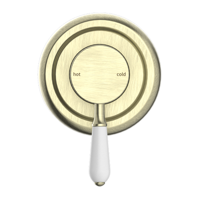 NERO YORK SHOWER MIXER WITH WHITE PORCELAIN LEVER 100MM AGED BRASS