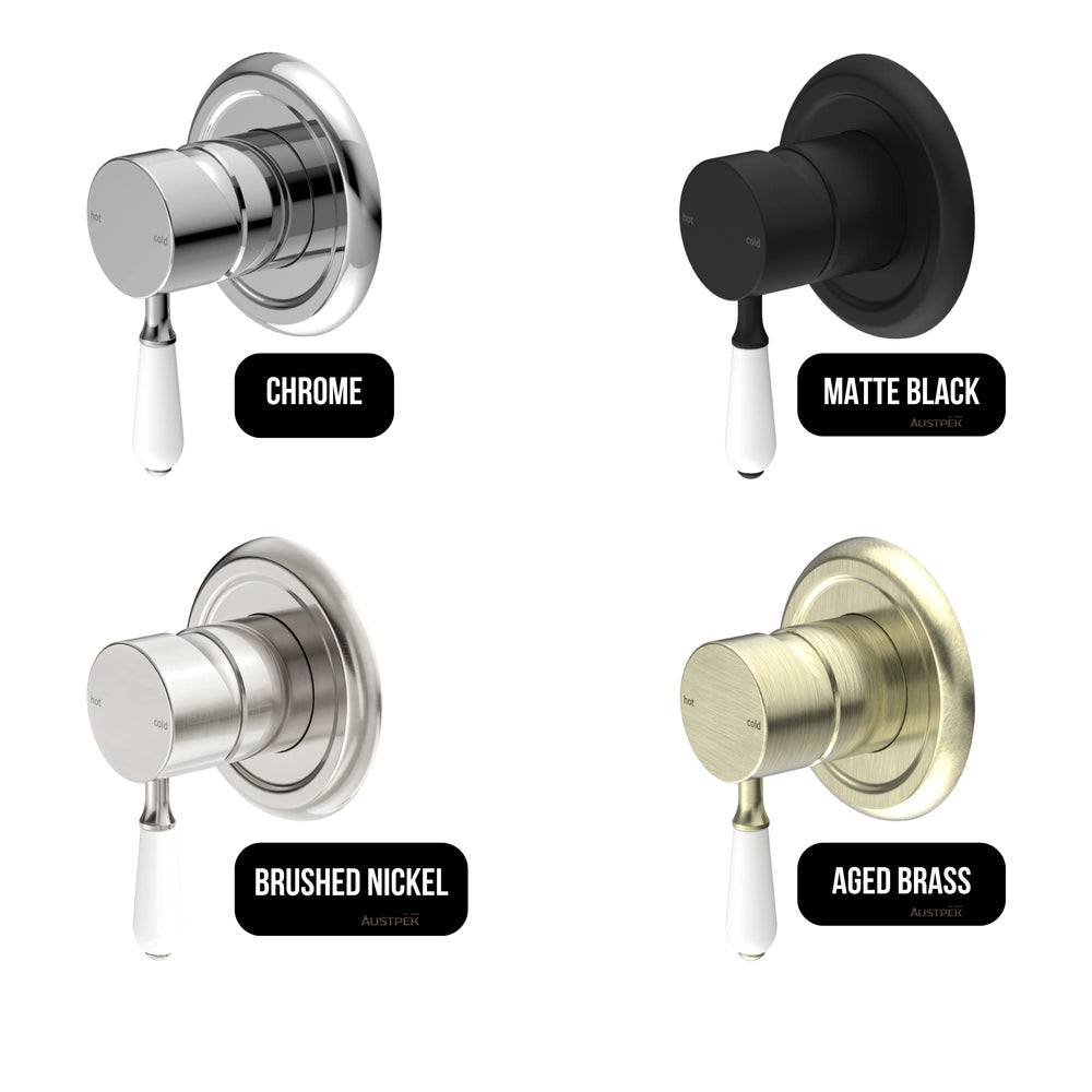 NERO YORK SHOWER MIXER WITH WHITE PORCELAIN LEVER 100MM CHROME