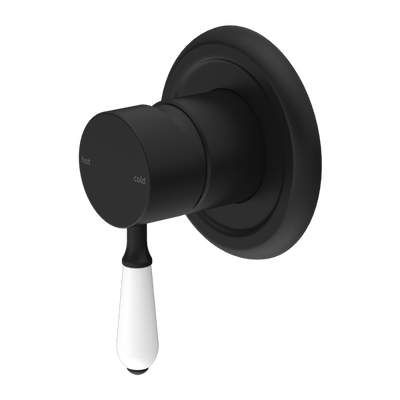 NERO YORK SHOWER MIXER WITH WHITE PORCELAIN LEVER 100MM MATTE BLACK