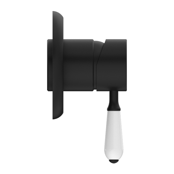 NERO YORK SHOWER MIXER 100MM MATTE BLACK WITH WHITE PORCELAIN LEVER