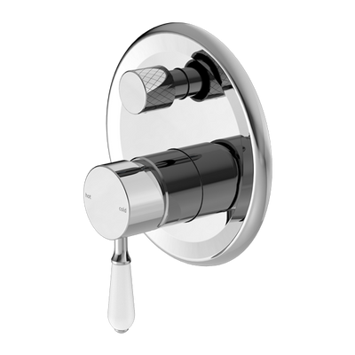 NERO YORK SHOWER MIXER DIVERTER WITH WHITE PORCELAIN LEVER 160MM CHROME