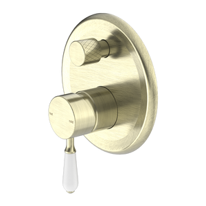 NERO YORK SHOWER MIXER DIVERTER WITH WHITE PORCELAIN LEVER 160MM AGED BRASS