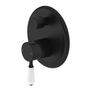 NERO YORK SHOWER MIXER DIVERTER WITH WHITE PORCELAIN LEVER 160MM MATTE BLACK