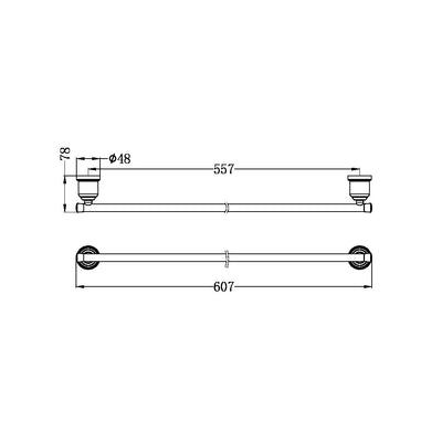 NERO YORK NON HEATED SINGLE TOWEL RAIL 600MM AGED BRASS