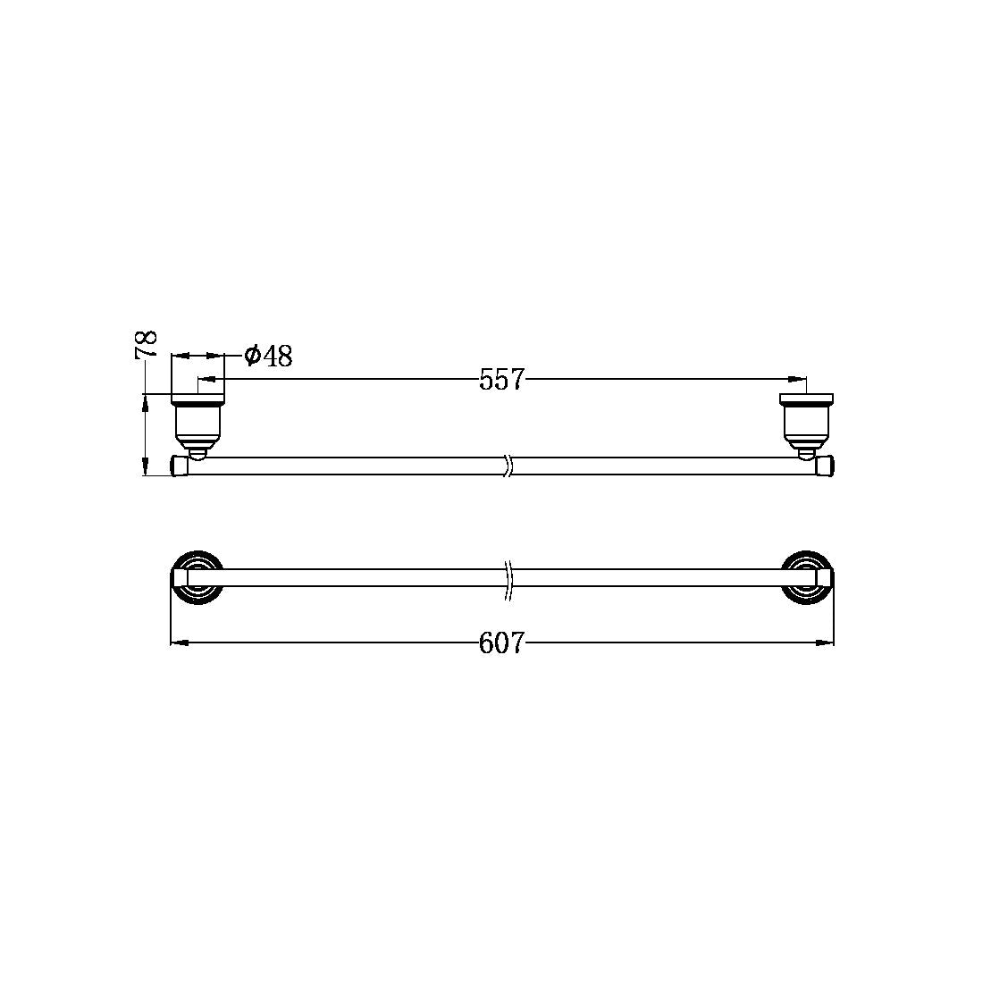 NERO YORK NON-HEATED SINGLE TOWEL RAIL 600MM CHROME