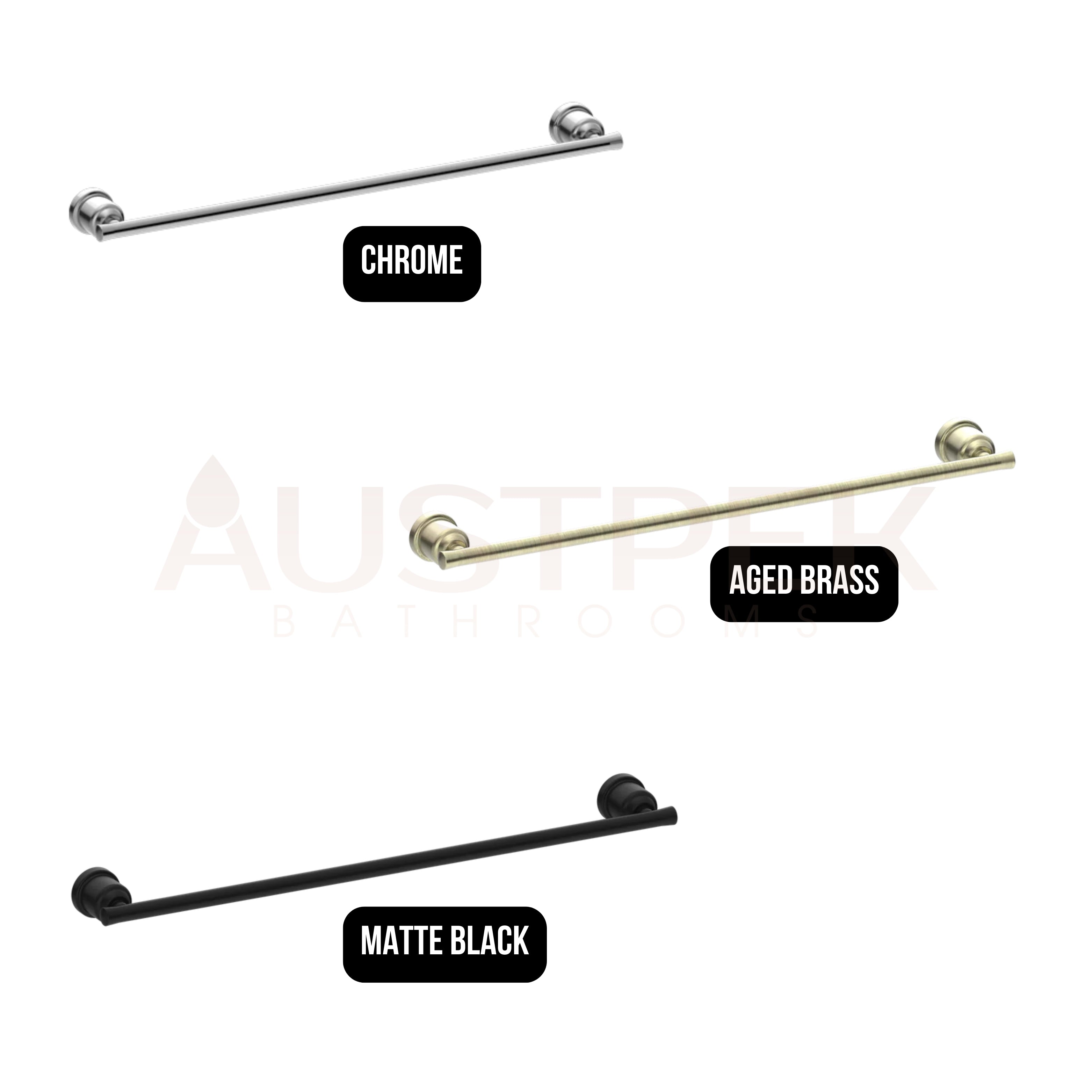 NERO YORK NON-HEATED SINGLE TOWEL RAIL 600MM CHROME