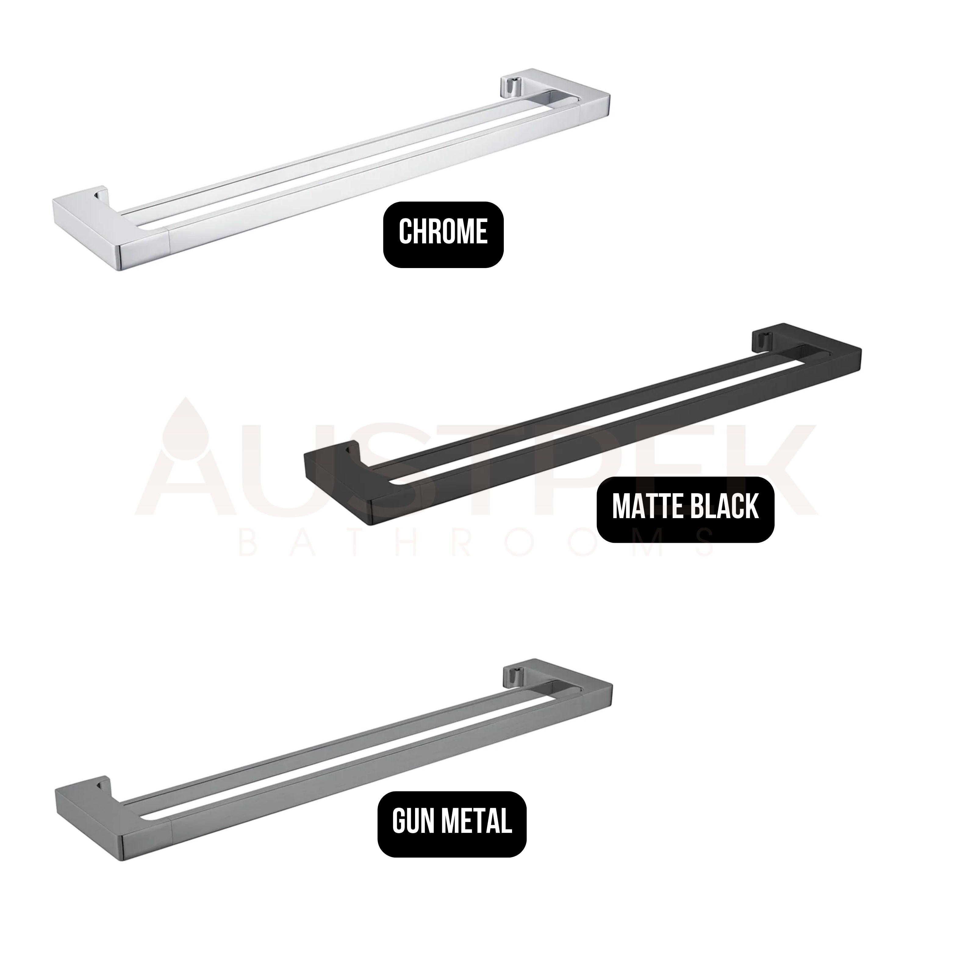 NERO PEARL NON-HEATED DOUBLE TOWEL RAIL GUN METAL (AVAILABLE IN 600MM AND 800MM)
