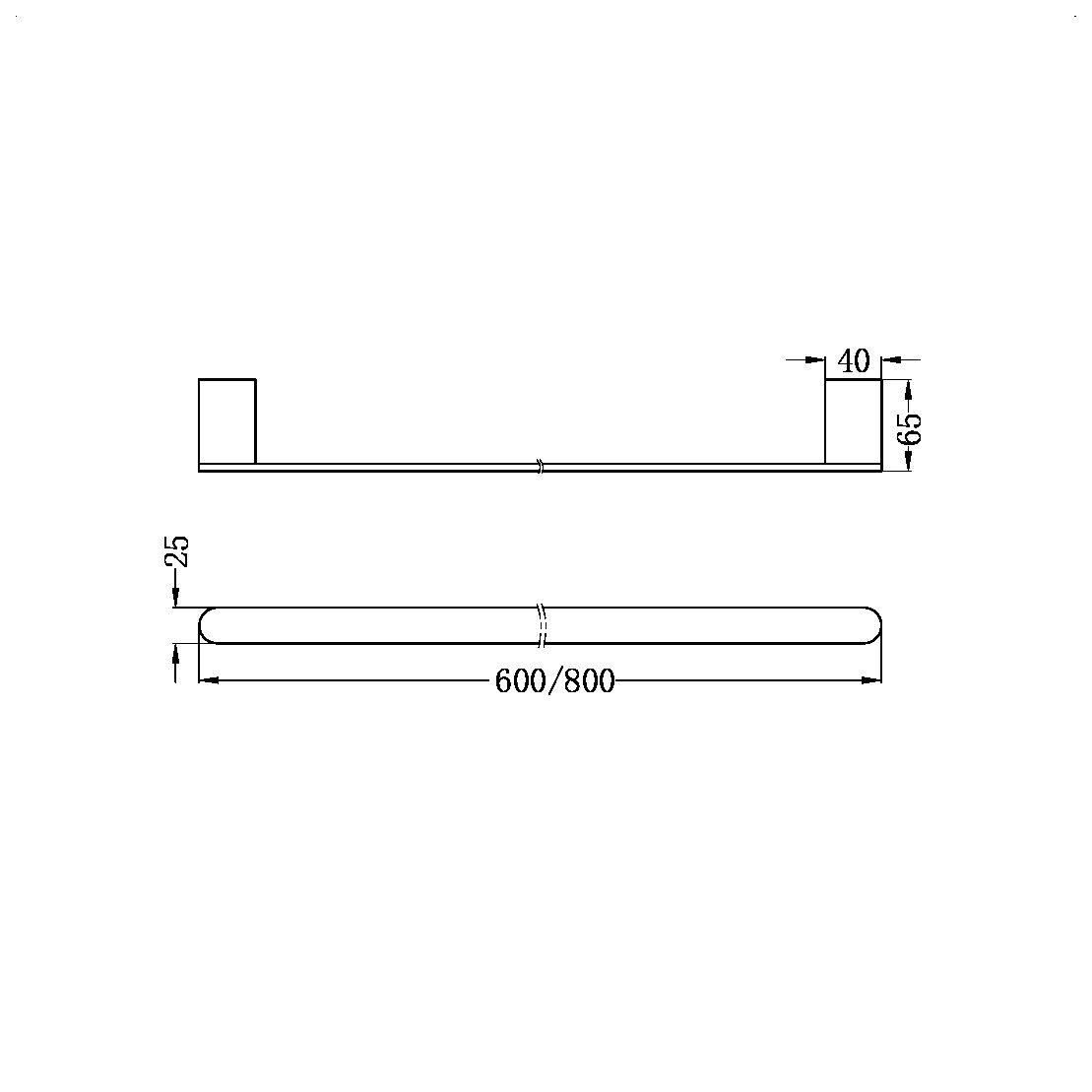 NERO BIANCA NON-HEATED SINGLE TOWEL RAIL CHROME (AVAILABLE IN 600MM AND 800MM)