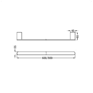 NERO BIANCA NON-HEATED SINGLE TOWEL RAIL CHROME (AVAILABLE IN 600MM AND 800MM)