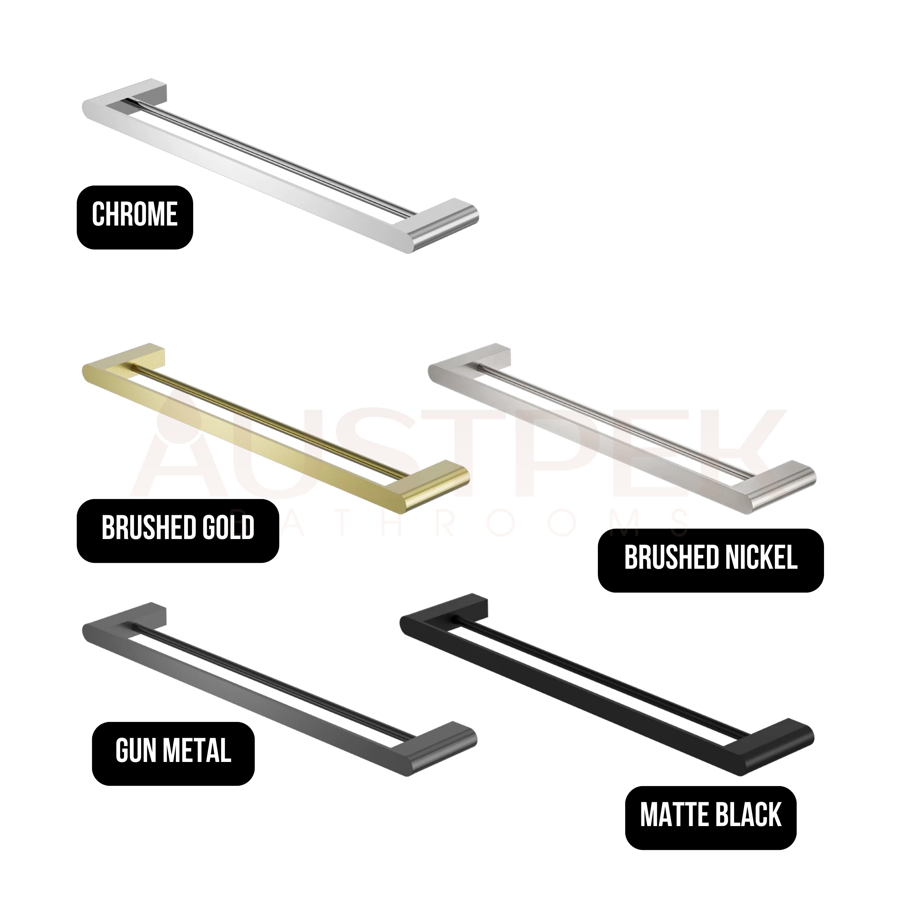 NERO BIANCA NON-HEATED DOUBLE TOWEL RAIL BRUSHED GOLD (AVAILABLE IN 600MM AND 800MM)
