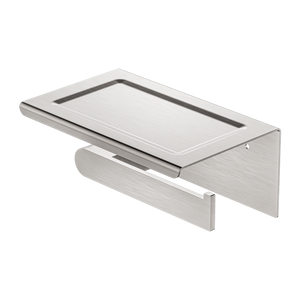 NERO BIANCA TOILET ROLL HOLDER WITH PHONE HOLDER 185MM BRUSHED NICKEL