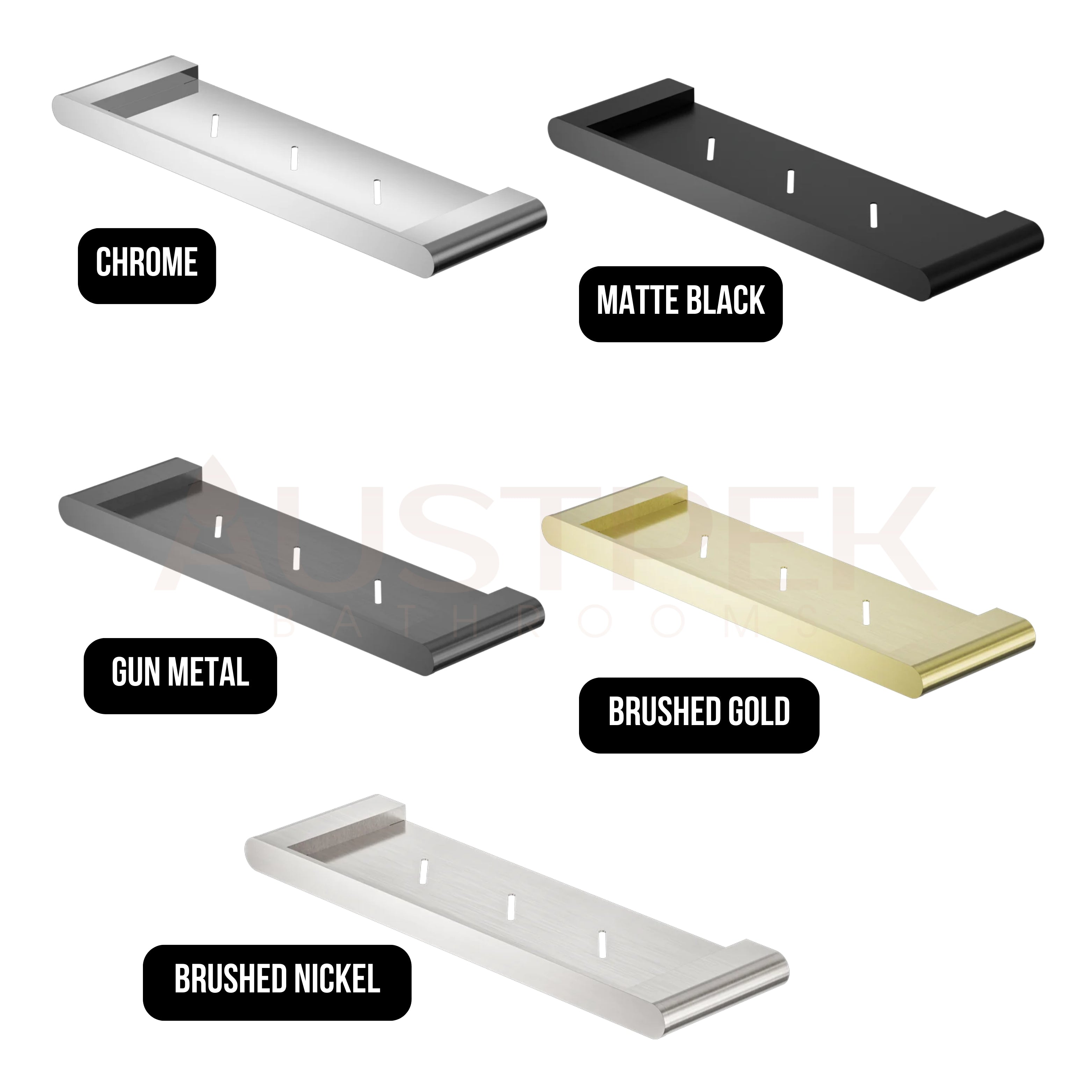 NERO BIANCA METAL SHOWER SHELF 423MM BRUSHED NICKEL