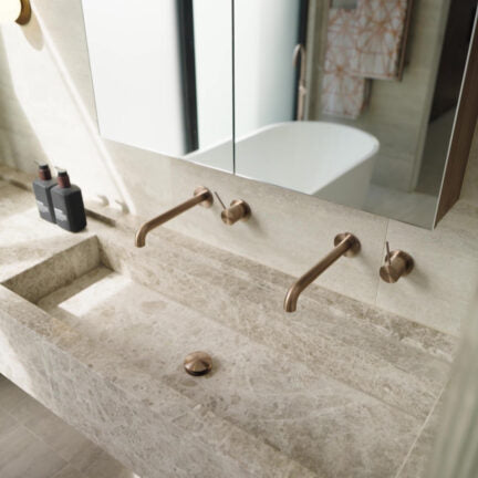 NERO MECCA WALL BASIN/BATH MIXER WITH SEPARATE BACK PLATE HANDLE UP BRUSHED BRONZE (AVAILABLE IN 120MM, 160MM, 185MM, 230MM AND 260MM)