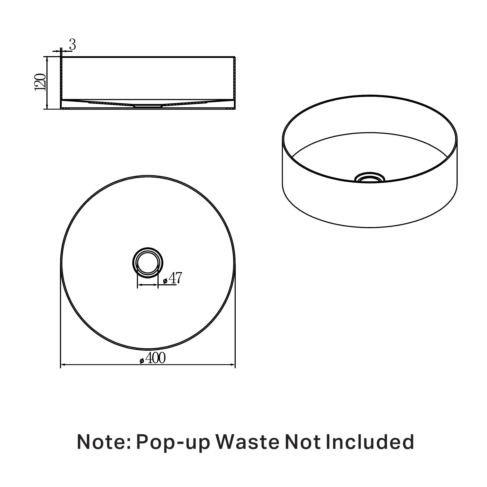 NERO OPAL ROUND STAINLESS STEEL BASIN BRUSHED GOLD 400MM