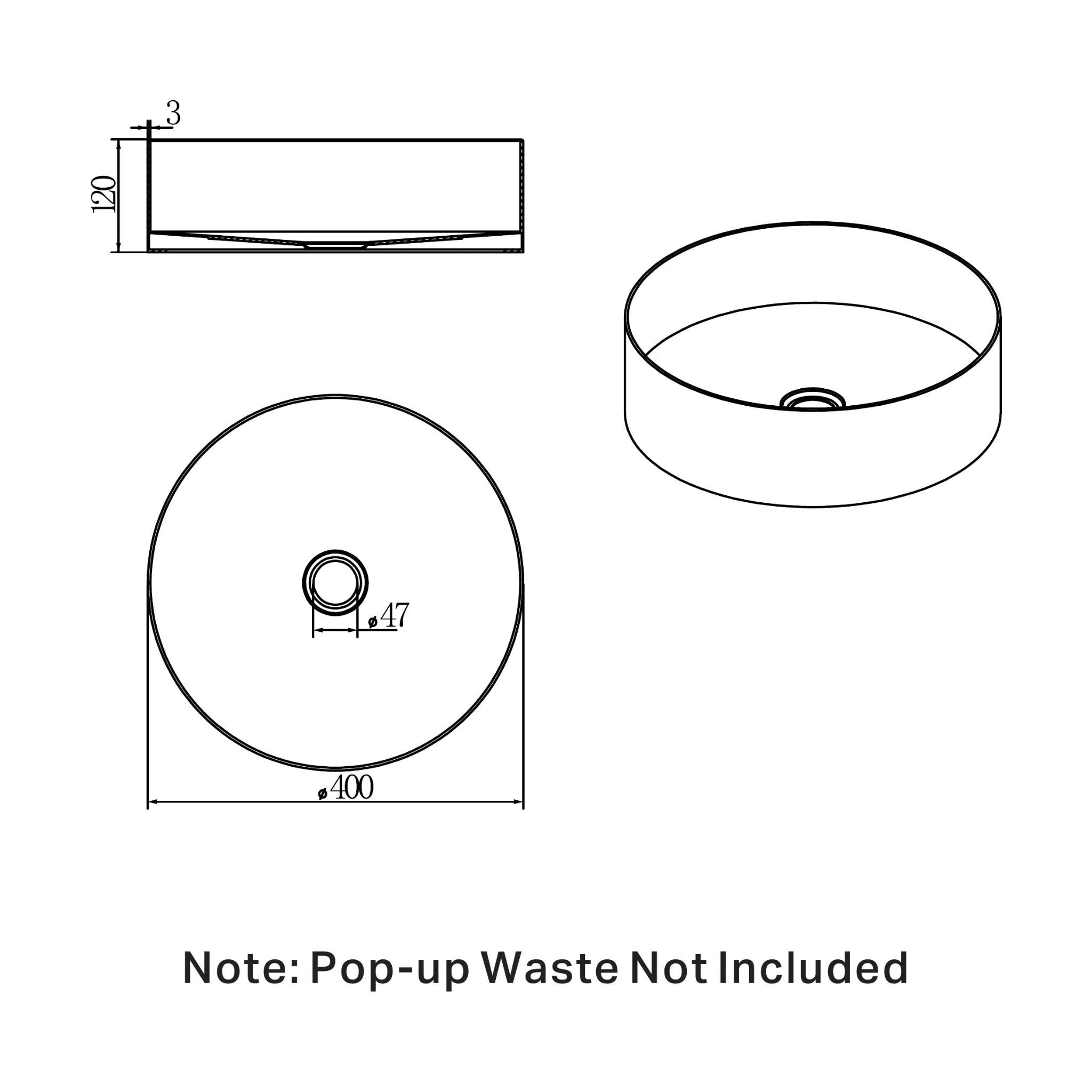 NERO OPAL ROUND STAINLESS STEEL BASIN BRUSHED NICKEL 400MM