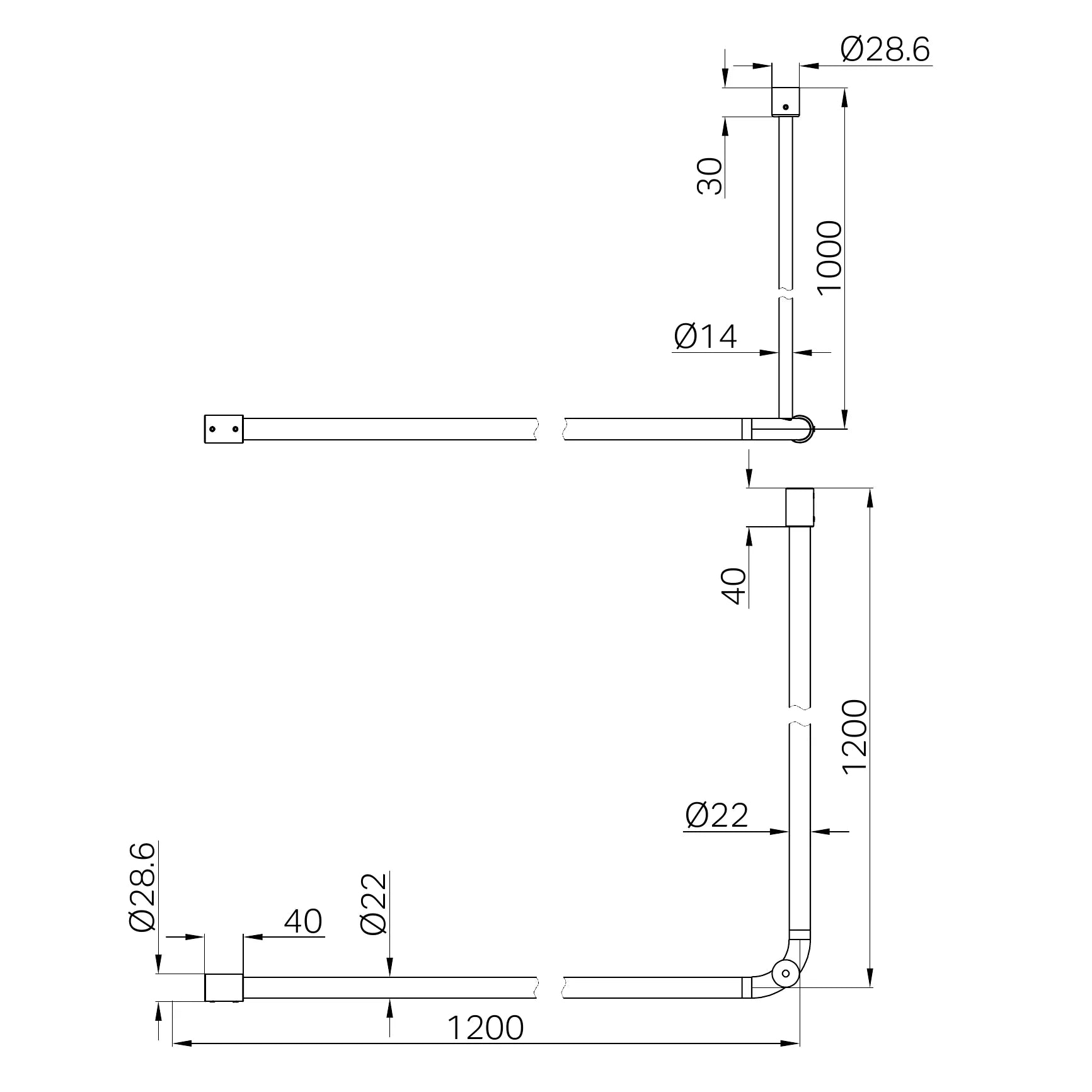 NERO MECCA CARE CURTAIN RAIL 1200X1200MM 90 DEGREE CHROME