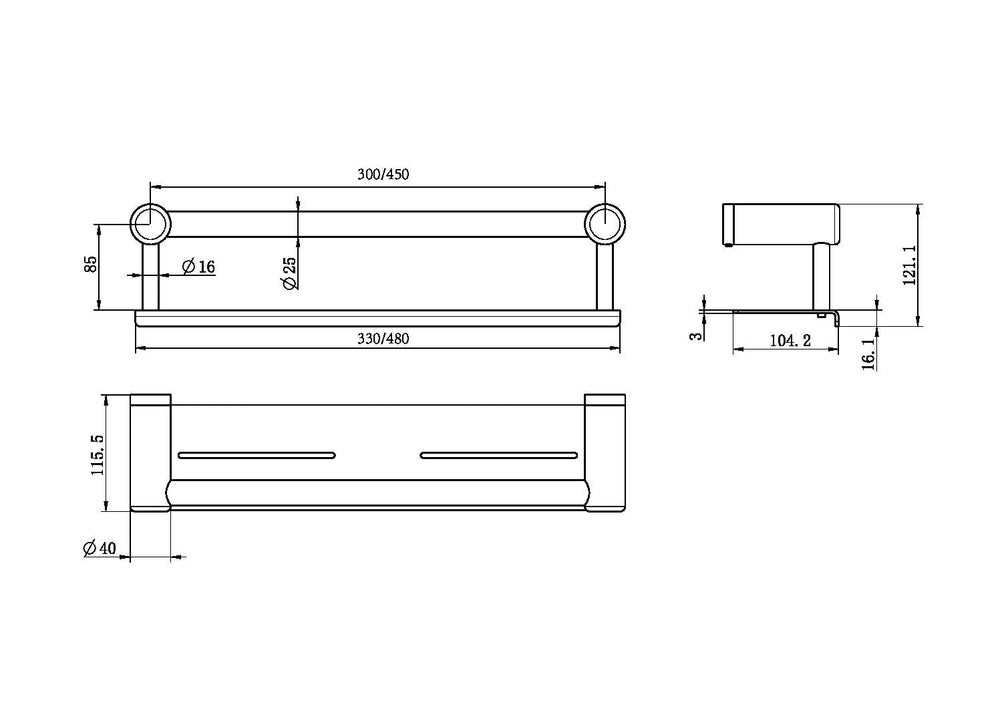 NERO MECCA CARE GRAB RAIL WITH SHELF BRUSHED NICKEL (AVAILABLE IN 300MM AND 450MM)