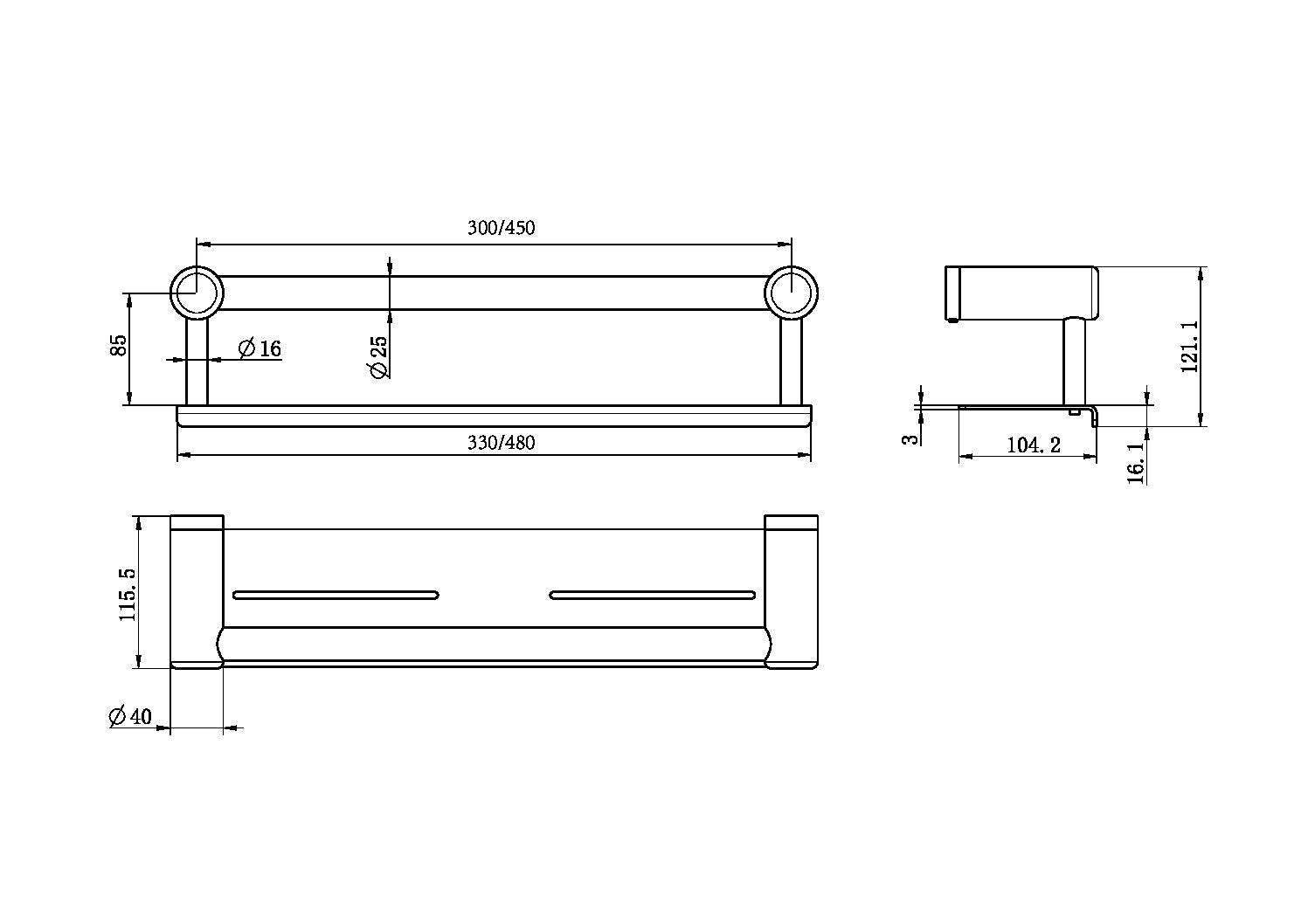 NERO MECCA CARE GRAB RAIL WITH SHELF BRUSHED BRONZE (AVAILABLE IN 300MM AND 450MM)