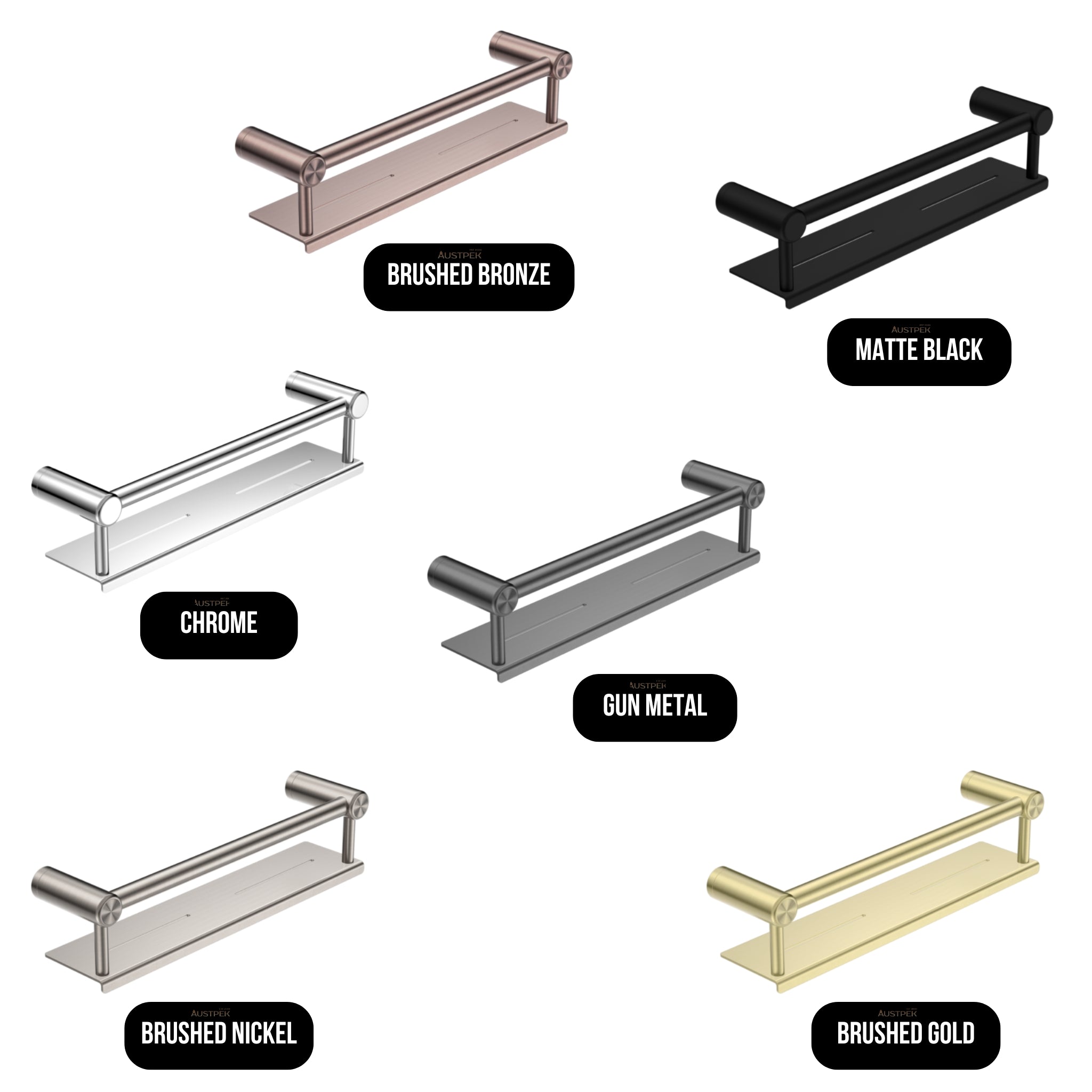 NERO MECCA CARE GRAB RAIL WITH SHELF BRUSHED BRONZE (AVAILABLE IN 300MM AND 450MM)