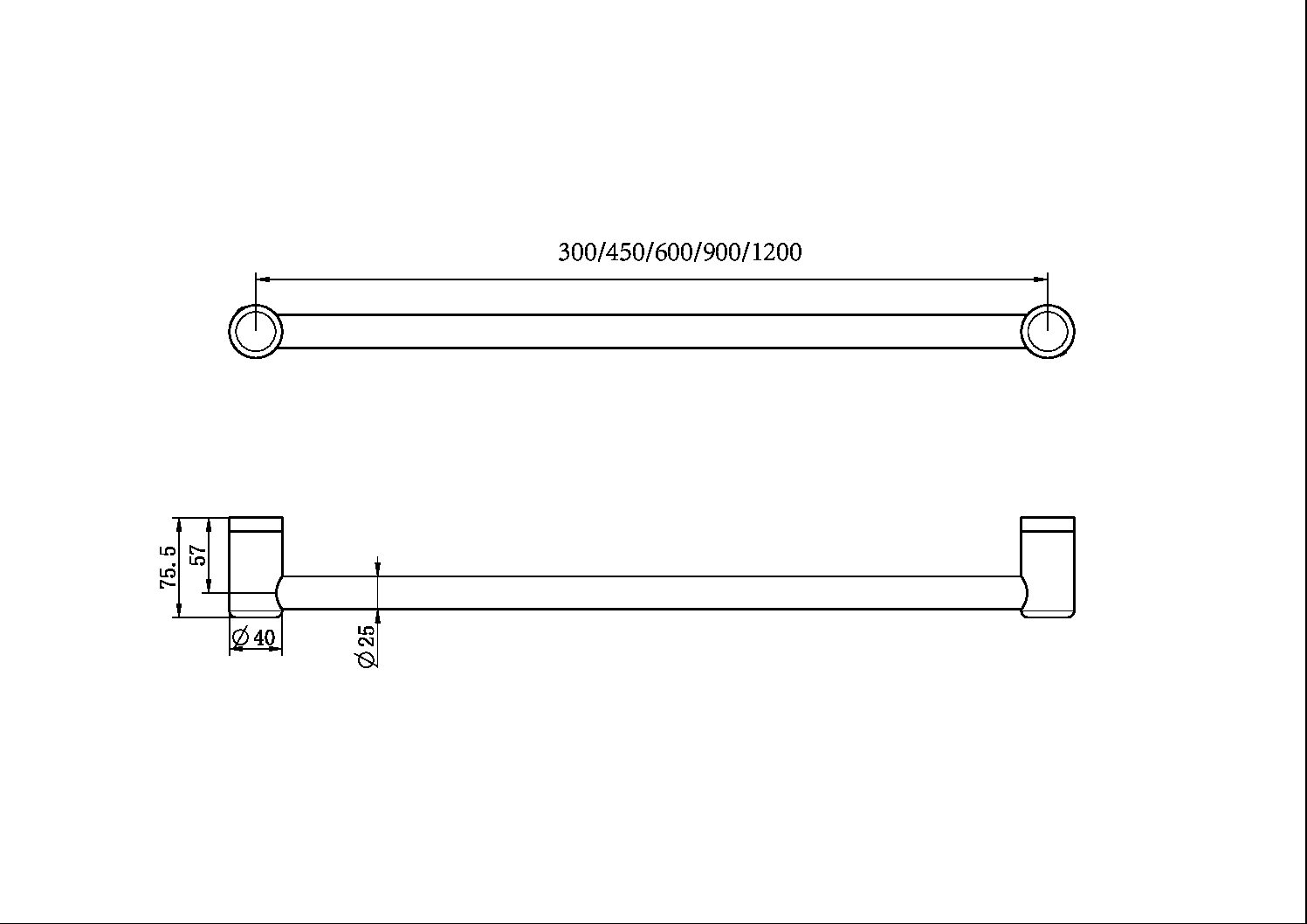 NERO MECCA CARE 25MM GRAB RAIL CHROME (AVAILABLE IN 300MM, 450MM, 600MM, 900MM AND 1200MM)