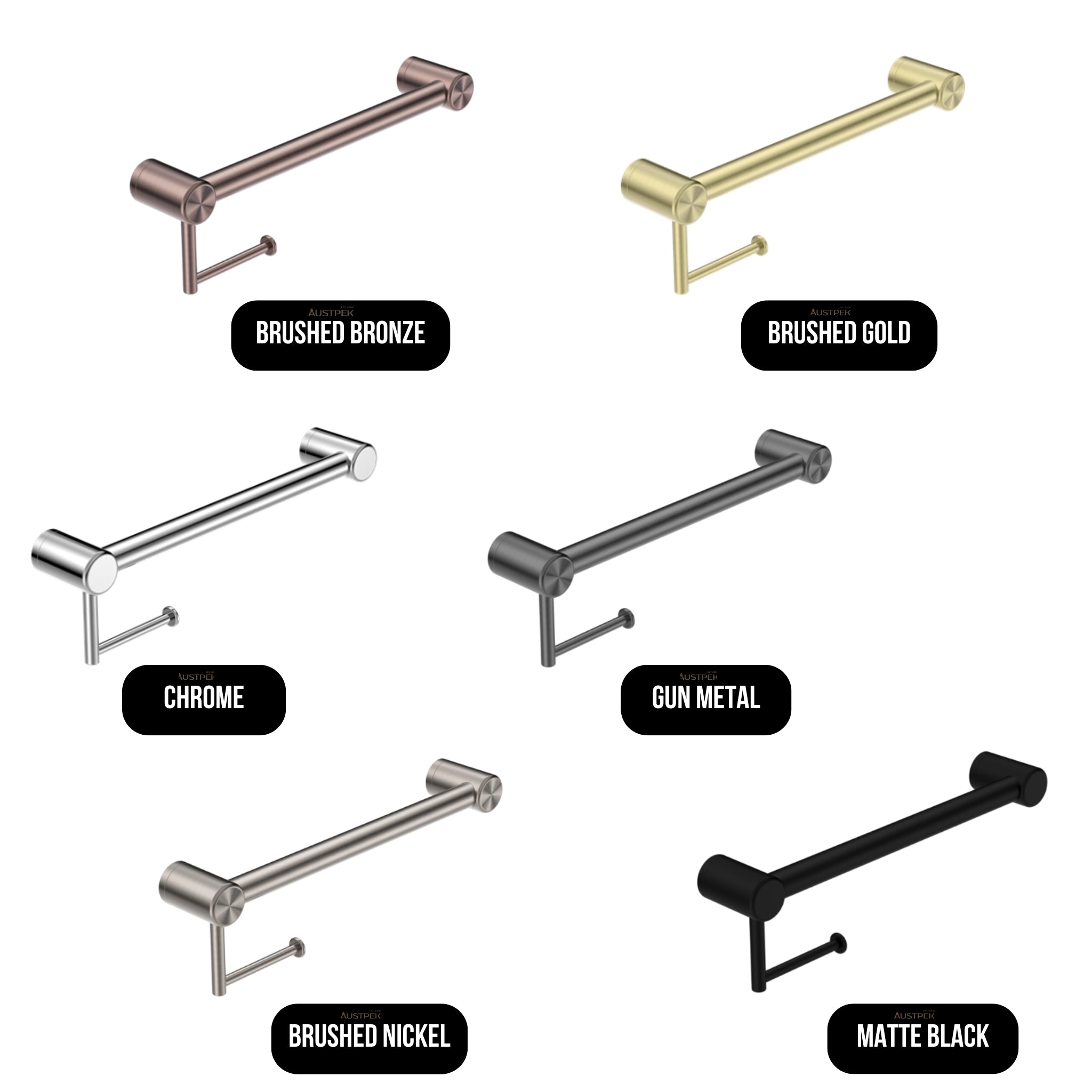 NERO MECCA CARE 32MM GRAB RAIL WITH TOILET ROLL HOLDER 450MM MATT BLACK
