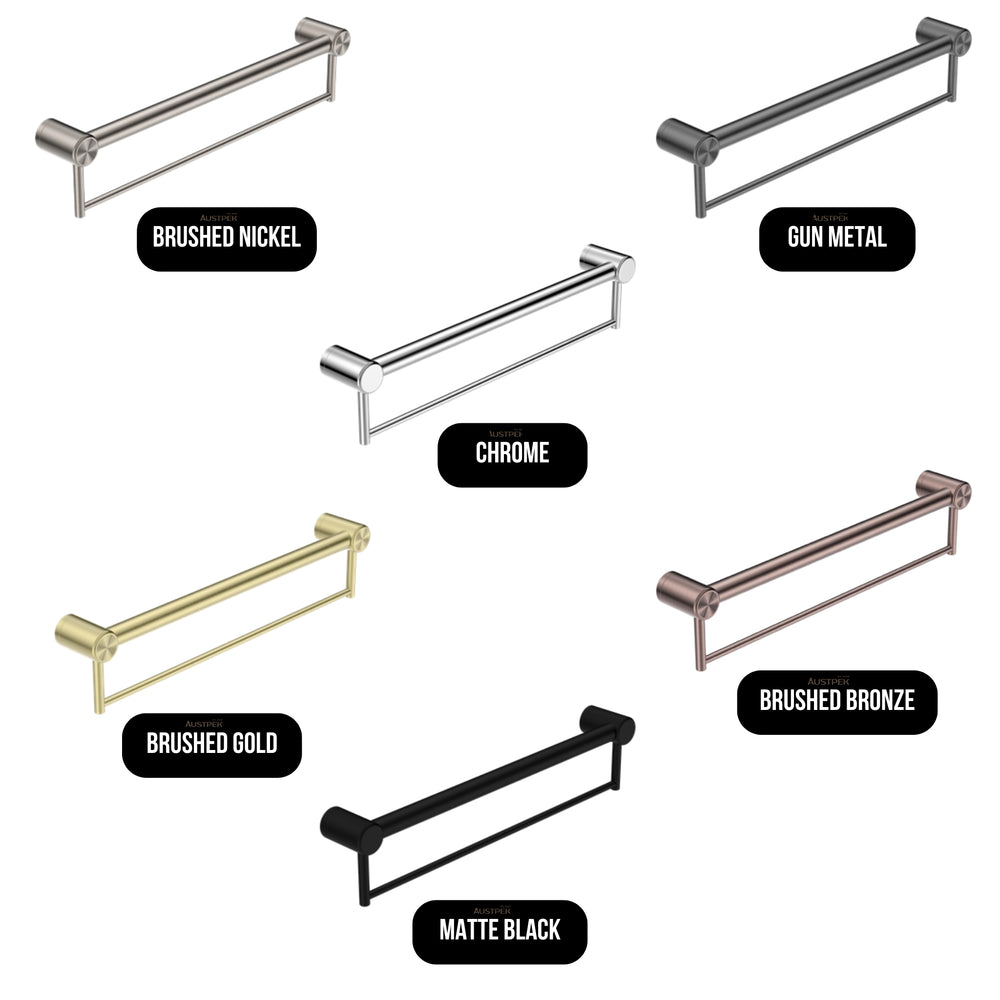 NERO MECCA CARE 32MM GRAB RAIL WITH TOWEL HOLDER  GUN METAL (AVAILABLE IN 300MM, 600MM AND 900MM)