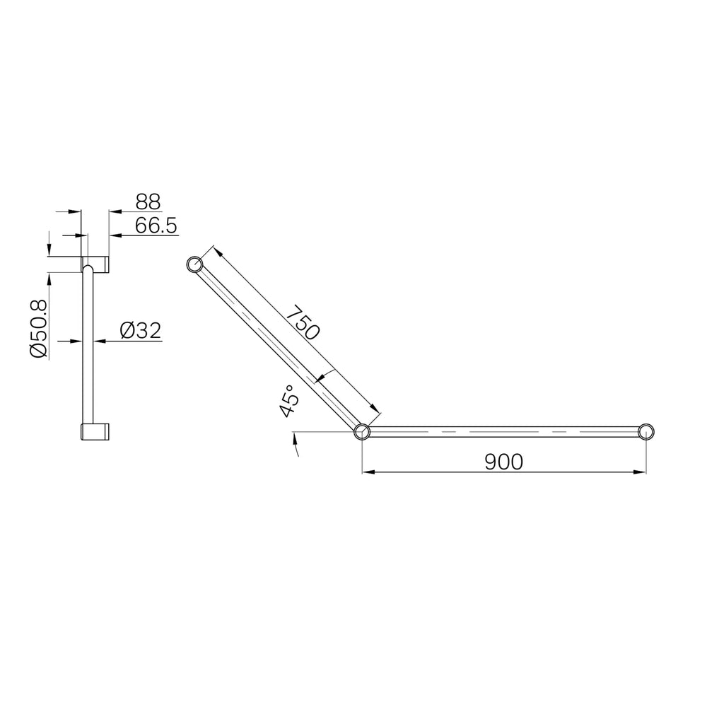 NERO MECCA CARE 32MM DDA ACCESSIBLE TOILET GRAB RAIL SET 45 DEGREE 750X900MM BRUSHED NICKEL