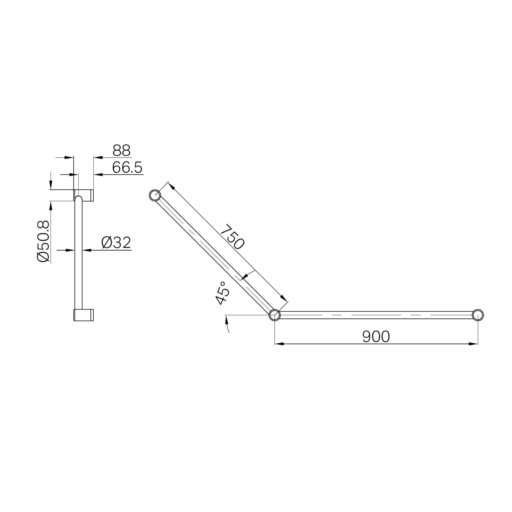 NERO MECCA CARE 32MM DDA ACCESSIBLE TOILET GRAB RAIL SET 45 DEGREE 750X900MM BRUSHED BRONZE