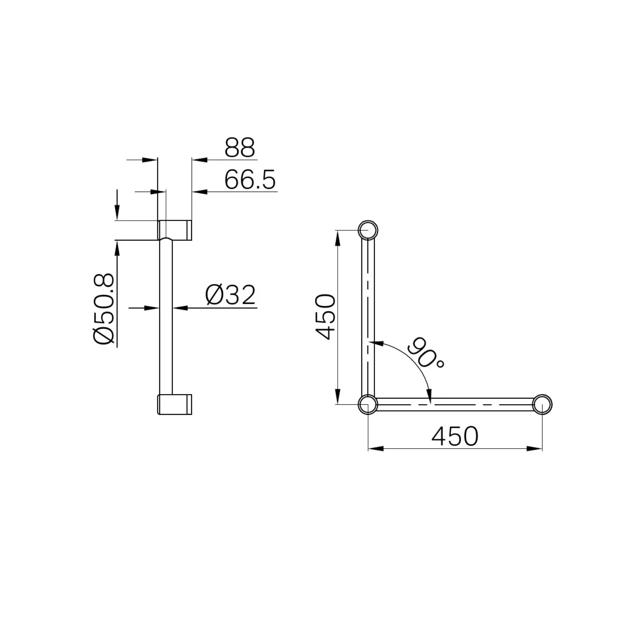 NERO MECCA CARE 32MM TOILET GRAB RAIL 90° 450X450MM BRUSHED BRONZE